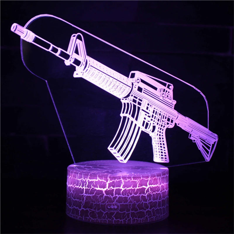 3D Night Lights M4A1 Machine Gun USB LED AK47 Table Lamp Lights Atmosphere Lamp 7 Colors Changing Touch Switch Novelty Gift