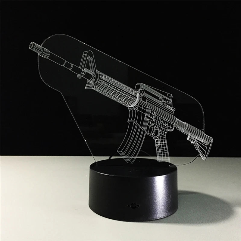 3D Night Lights M4A1 Machine Gun USB LED AK47 Table Lamp Lights Atmosphere Lamp 7 Colors Changing Touch Switch Novelty Gift