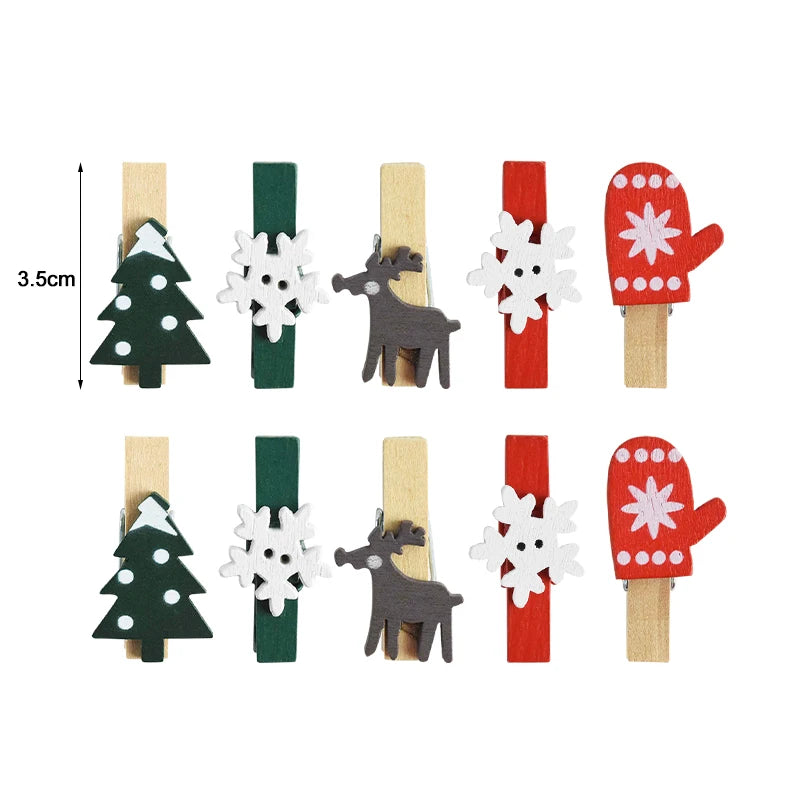 10pcs Christmas Wooden Clips New Year Party Decoration Photo Wall Clip DIY Christmas Ornaments Decorations for Home Kids Gift